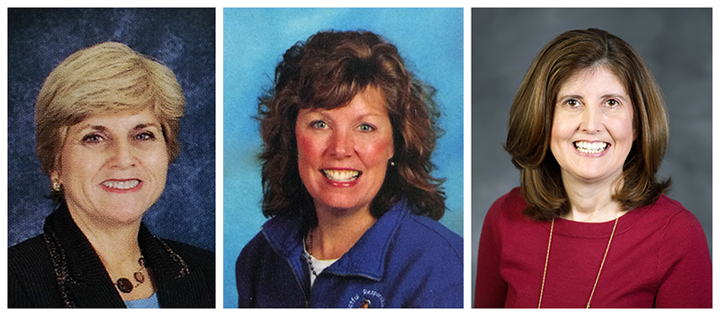 Yearbook portraits of principals Gayle Andrews, Debra Lane, and Maureen Boland. 